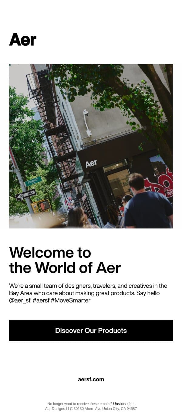 Welcome to the World of Aer email from Aer screenshot