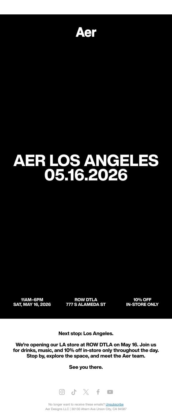 Next Stop: Los Angeles email from Aer screenshot