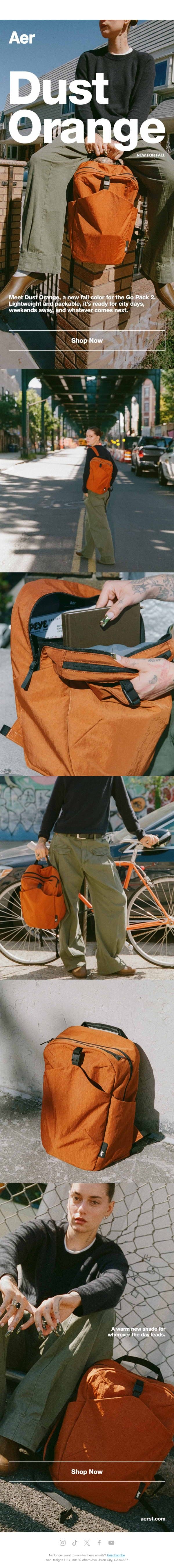 Now in Dust Orange email from Aer screenshot