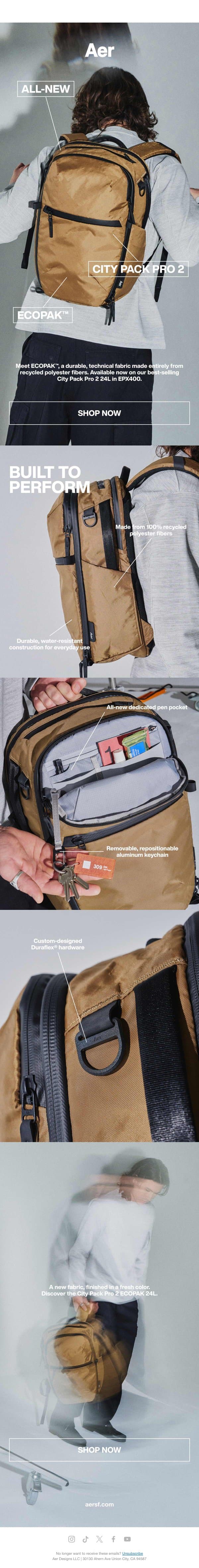 Meet the City Pack Pro 2 ECOPAK 24L email from Aer screenshot