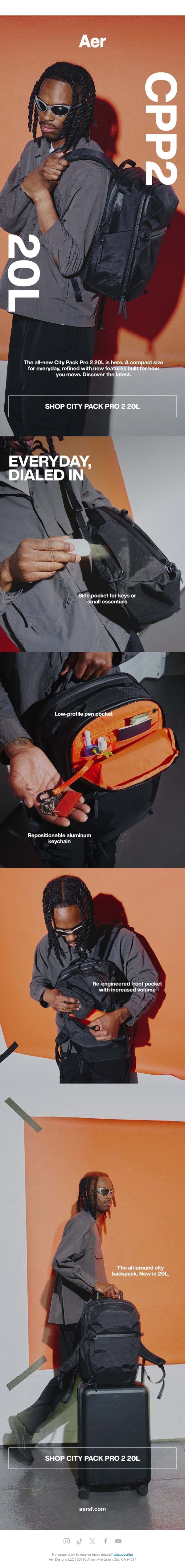 Introducing the City Pack Pro 2 20L email from Aer screenshot