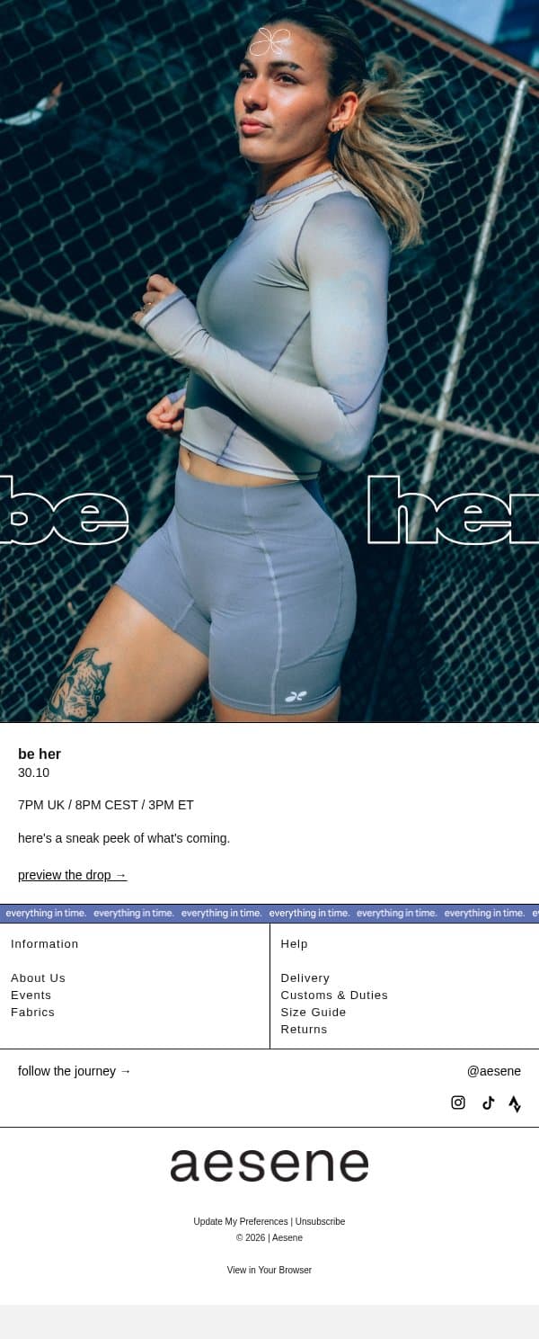 be her. collection preview. email from Aesene screenshot