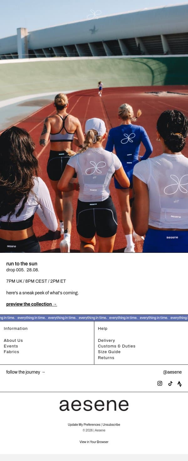 drop 005. collection preview. email from Aesene screenshot