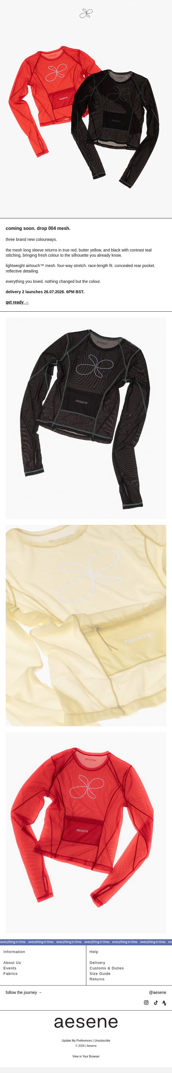 three new colours. same long sleeve mesh. email from Aesene screenshot