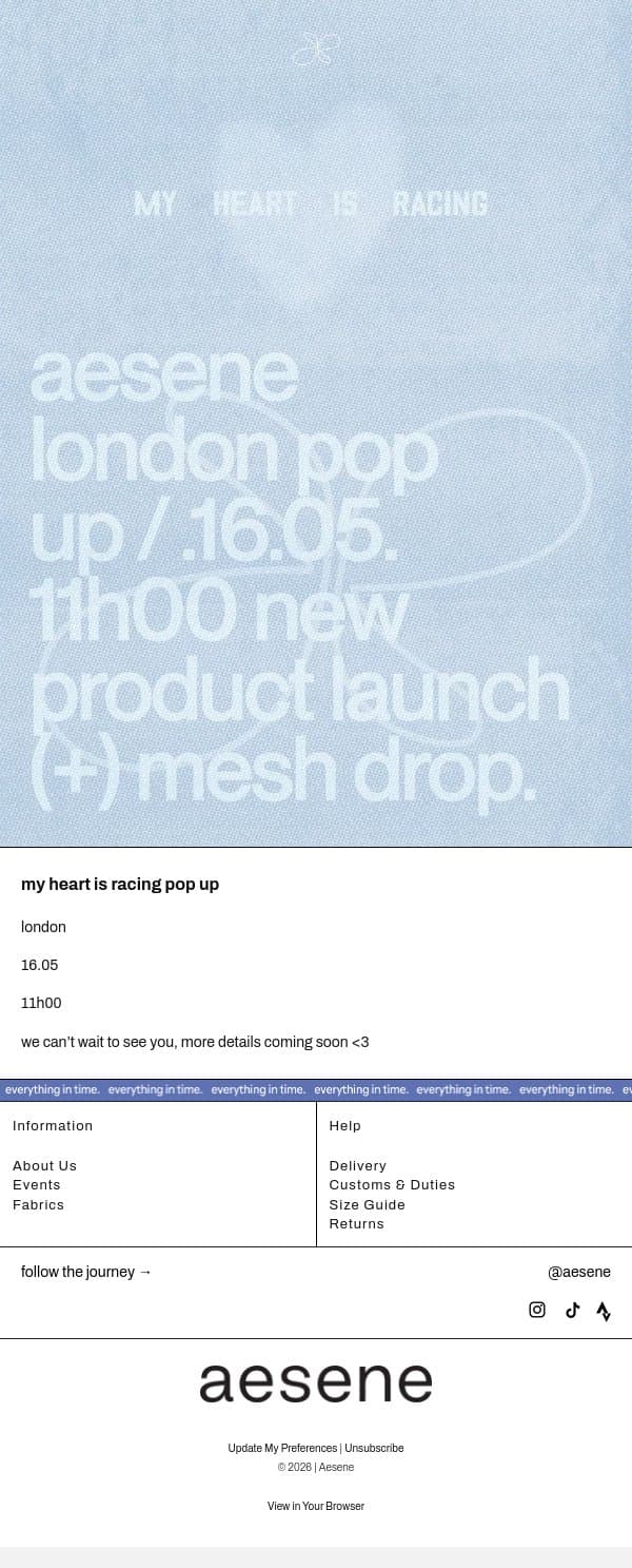 my heart is racing pop up email from Aesene screenshot