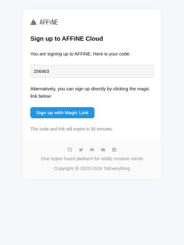 Your AFFiNE account is waiting for you! email from AFFiNE screenshot