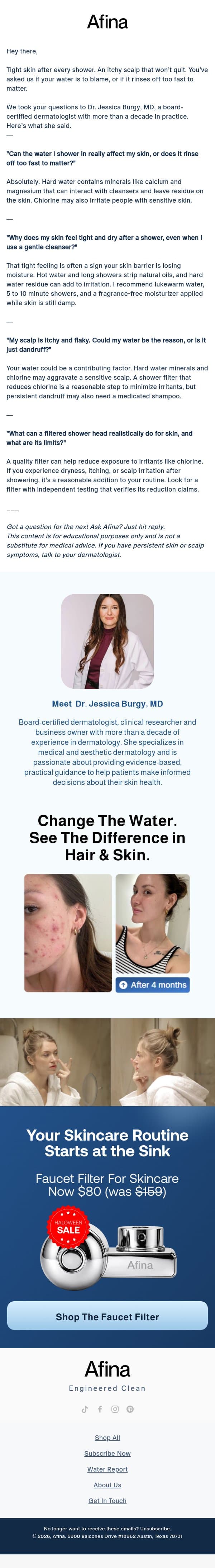 Your top skin questions, answered email from Afina screenshot