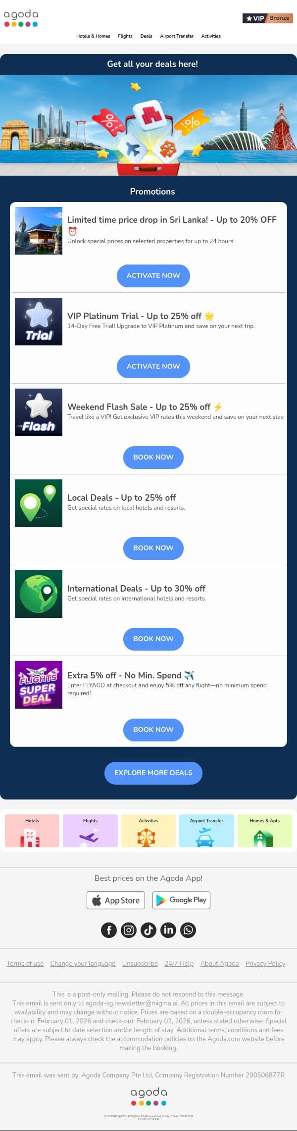 adam, pack your bags - new deals just landed! email from Agoda screenshot