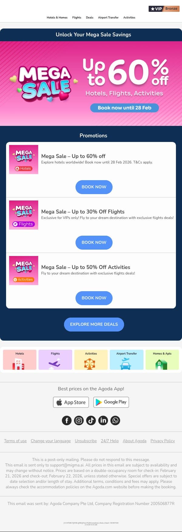 adam, Up to 60% OFF this Mega Sale! email from Agoda screenshot