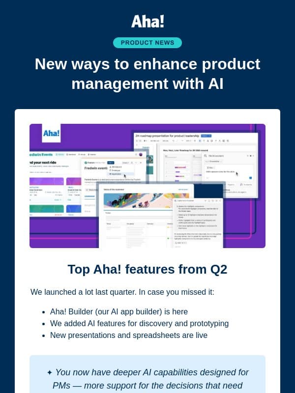 New AI app building features from Q2 email from Aha!