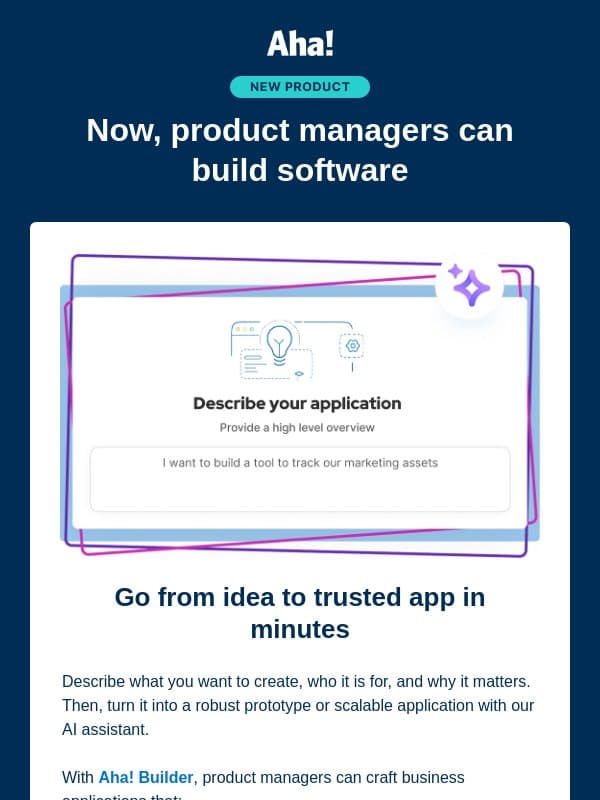 Aha! Builder — you can still apply for early access email from Aha!