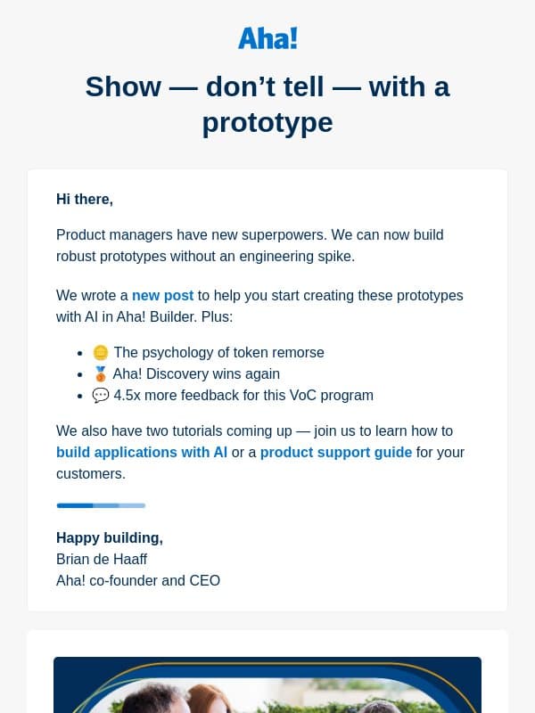Engineers keep asking for a prototype email from Aha!