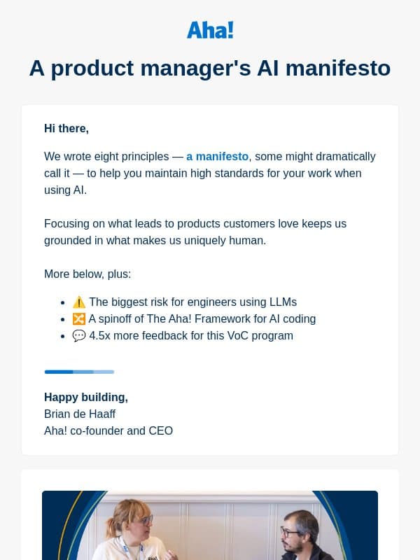My new AI manifesto for product managers email from Aha!