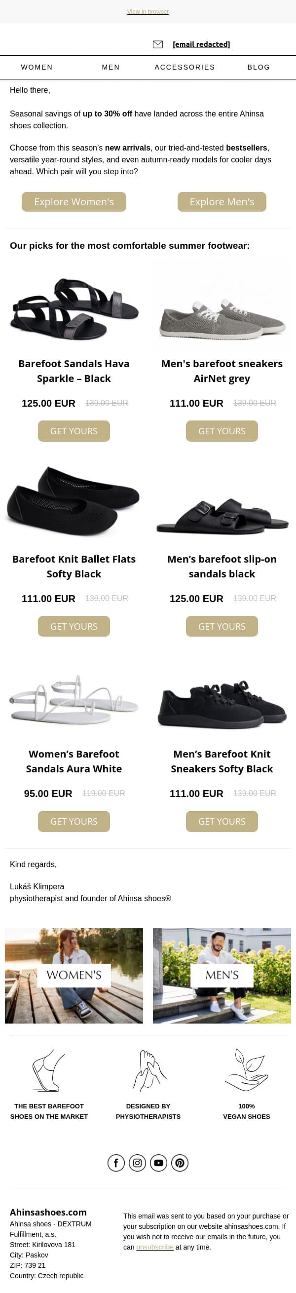Up to 30% Off 🔥 Summer Sale is Here email from Ahinsa screenshot