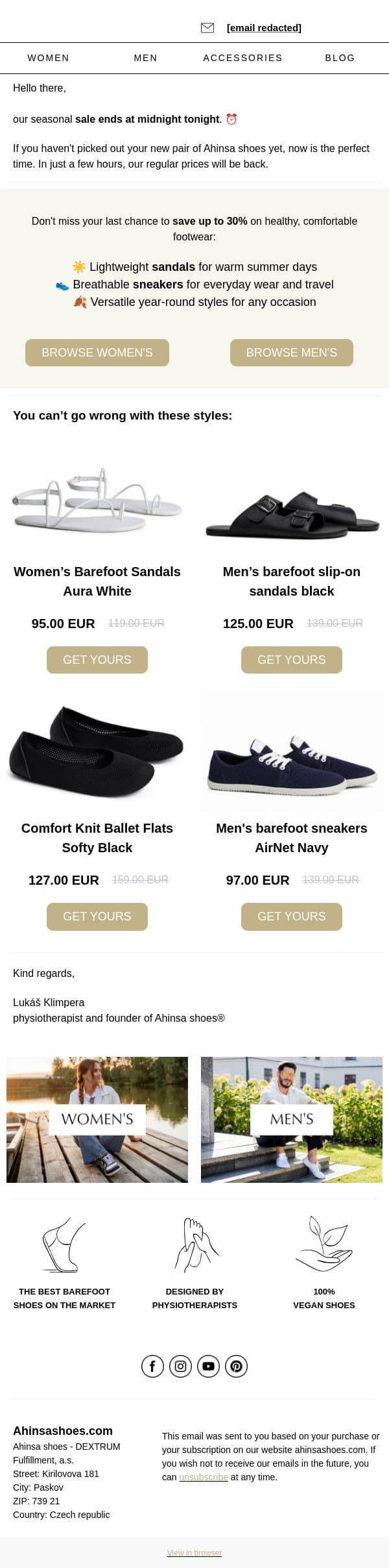 👣 Last Chance: Up to 30% Off Ends at Midnight email from Ahinsa screenshot