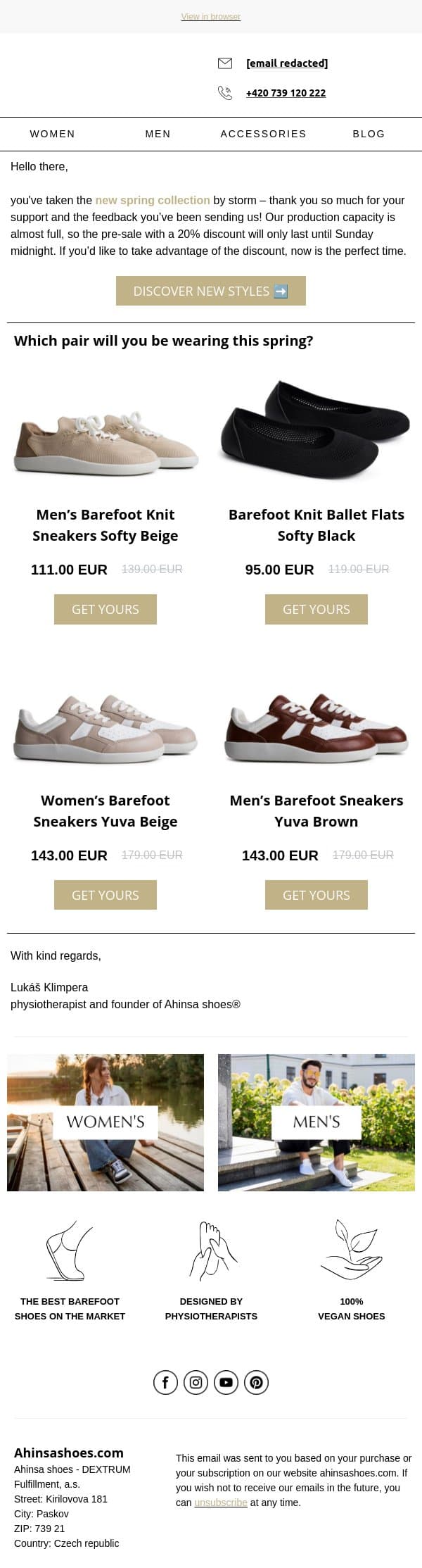 🍀 Spring Pre-Sale: 20% Off Ends This Sunday email from Ahinsa screenshot