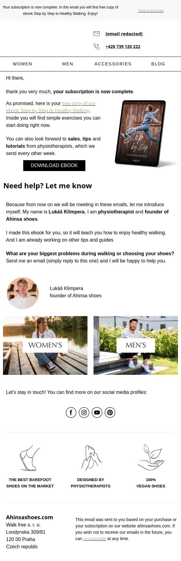 Your free copy – ebook Step by Step to Healthy Walking email from Ahinsa screenshot