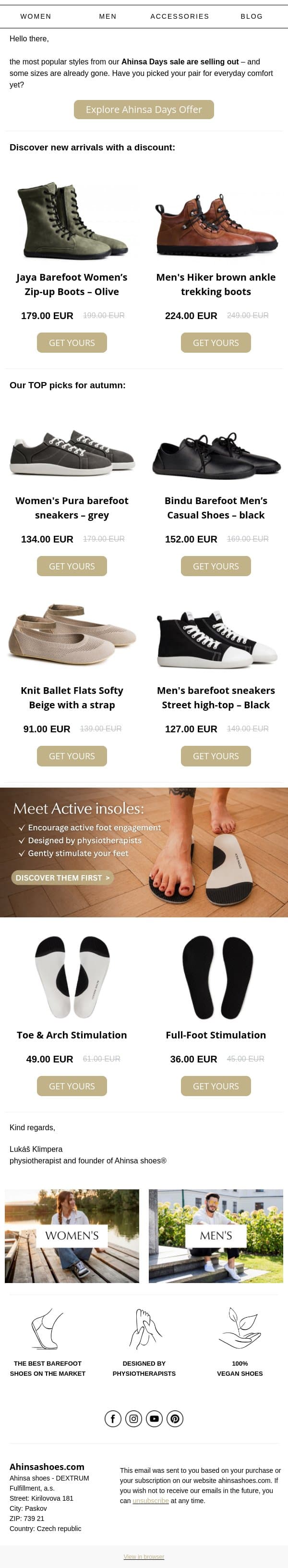 Going fast ⏳ Save up to 35% email from Ahinsa screenshot