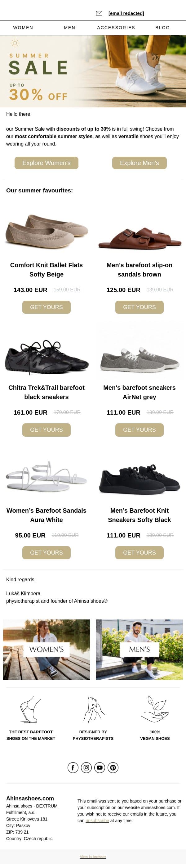 ☀️ Up to 30% Off Our Most Comfortable Shoes email from Ahinsa screenshot
