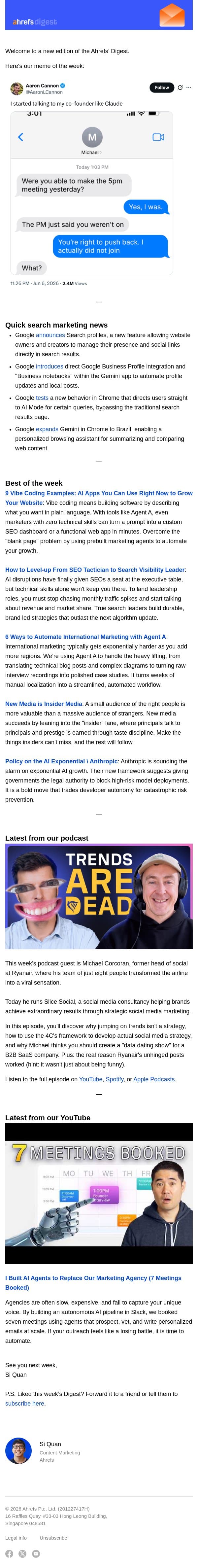 Ahrefs’ Digest #276: Vibe coding examples, automate international marketing, and more email from Ahrefs screenshot