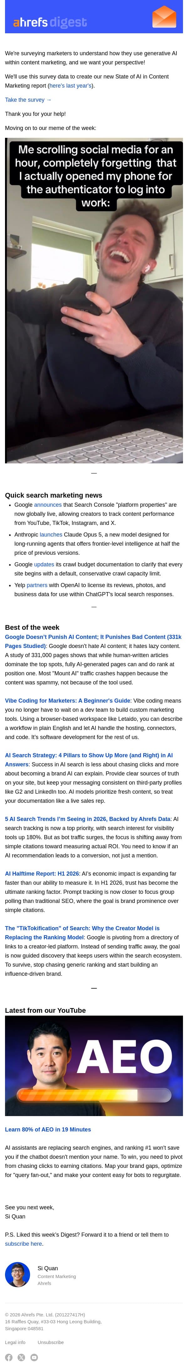 Ahrefs’ Digest #283: Google doesn't punish AI content, and more email from Ahrefs screenshot