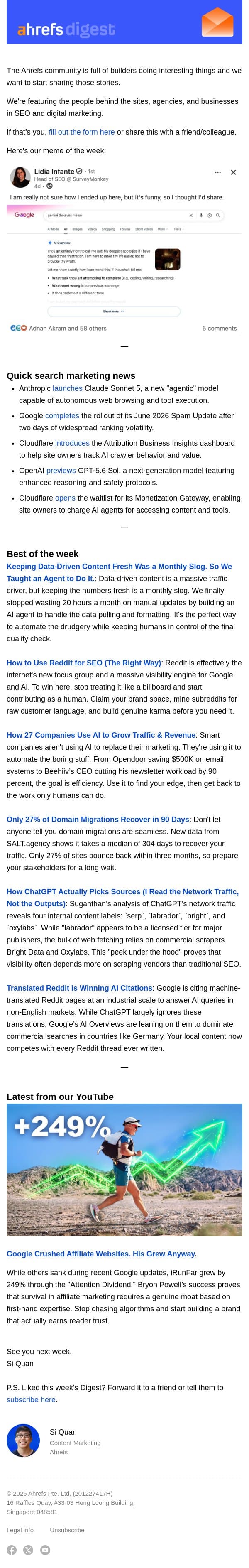 Ahrefs’ Digest #279: Reddit SEO, content automation, and more email from Ahrefs screenshot