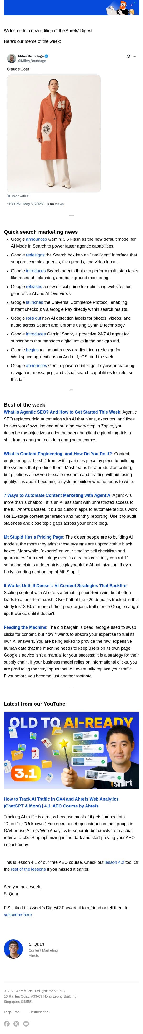 Ahrefs’ Digest #273: How to automate content marketing with Agent A, and more email from Ahrefs screenshot