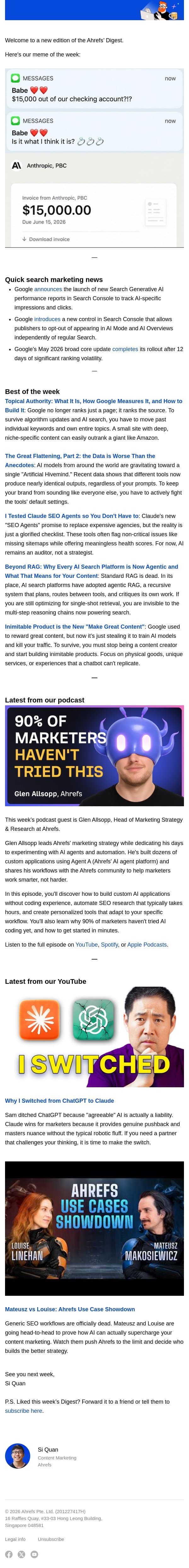 Ahrefs’ Digest #275: Topical authority, the great flattening, and more email from Ahrefs screenshot