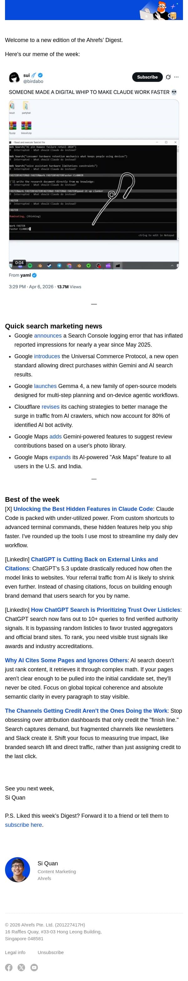 Ahrefs’ Digest #268: ChatGPT is cutting back on links and citations, and more email from Ahrefs screenshot