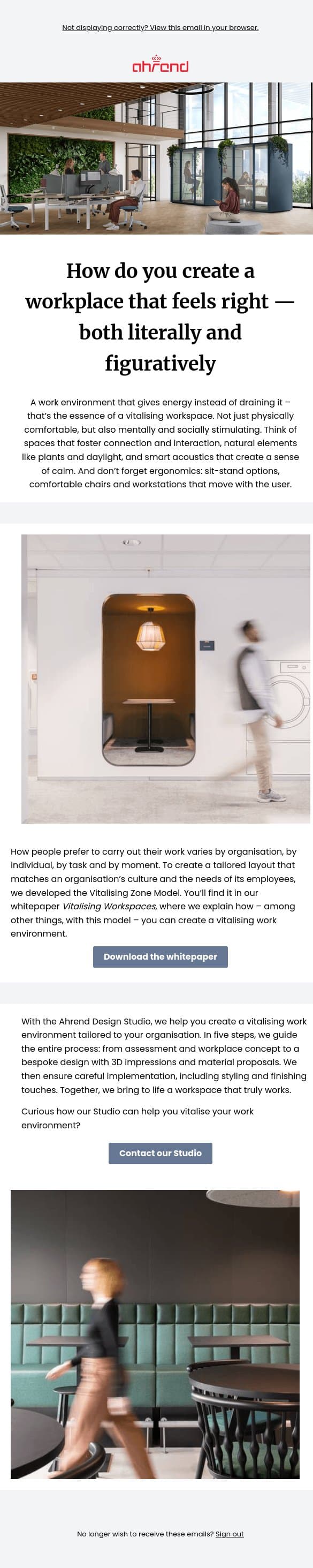 Does your office feel like a place that gives people energy? email from Ahrend screenshot