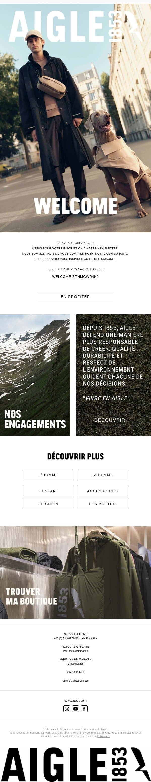 Bienvenue chez Aigle email from Aigle screenshot