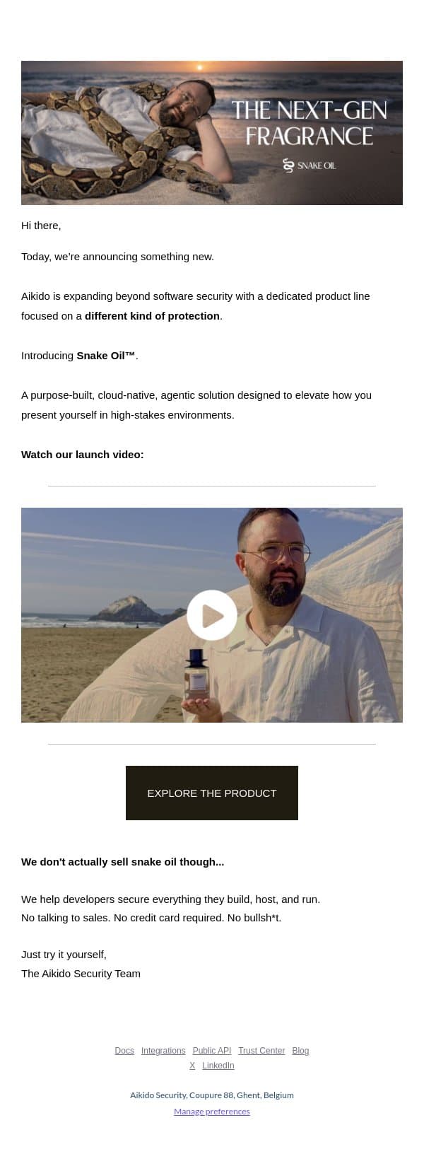 Aikido launches a new product line email from Aikido screenshot