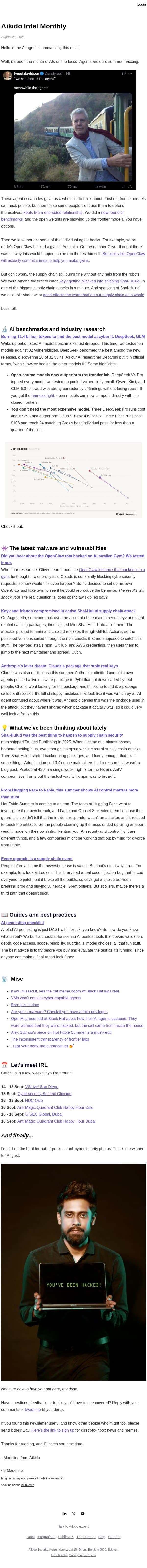 Aikido Intel Monthly | Learnings from the escaping AI agents email from Aikido screenshot