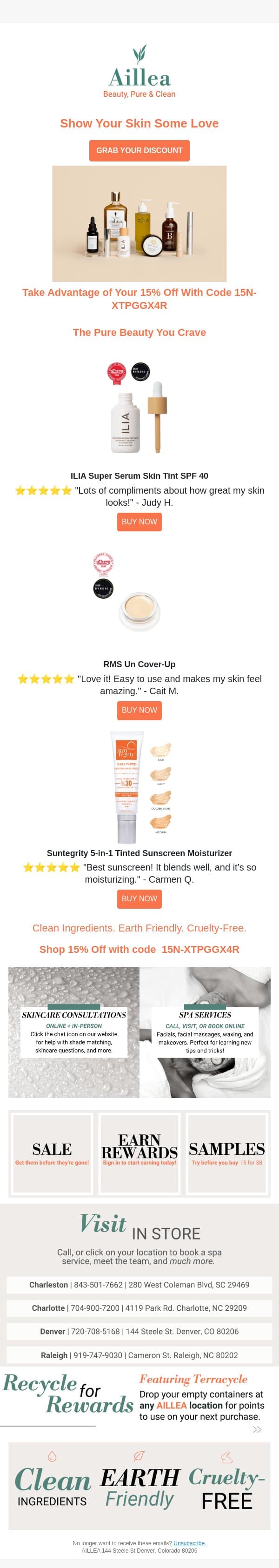 Show your skin some love 😍 email from Aillea screenshot