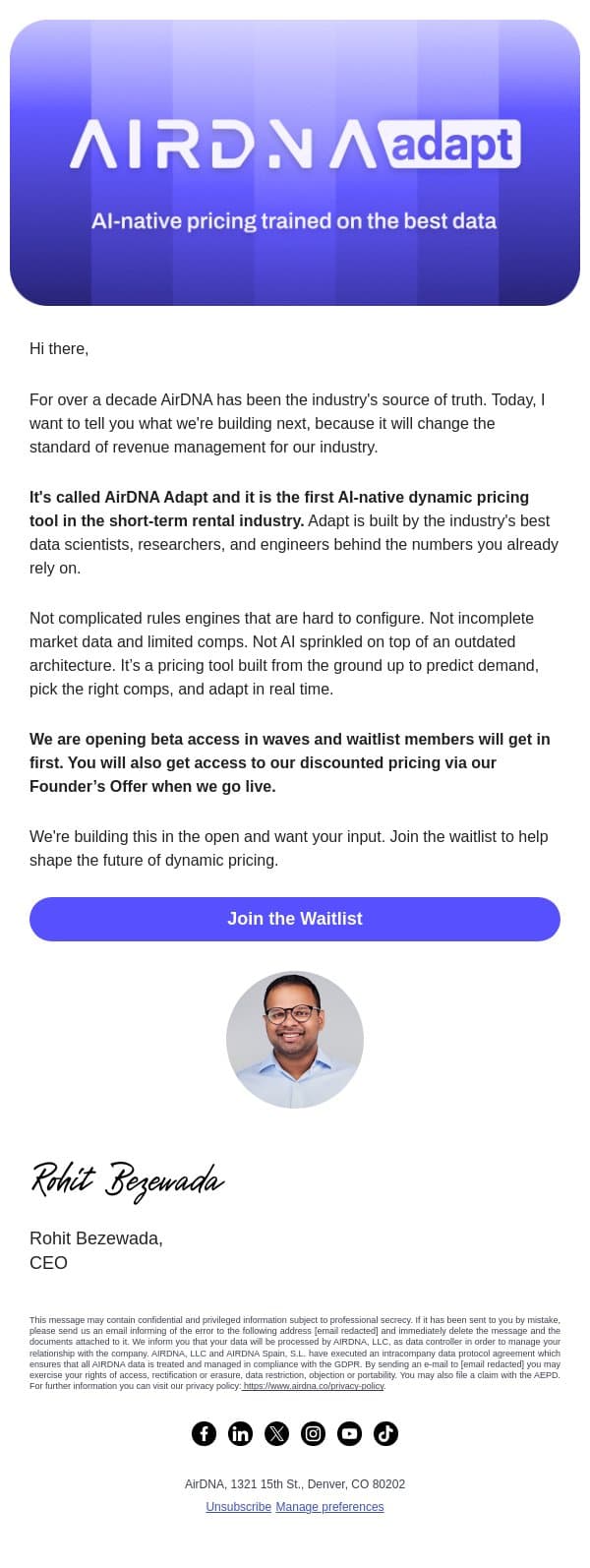 We’re Launching a Better Way to Price Your Rental email from AirDNA screenshot