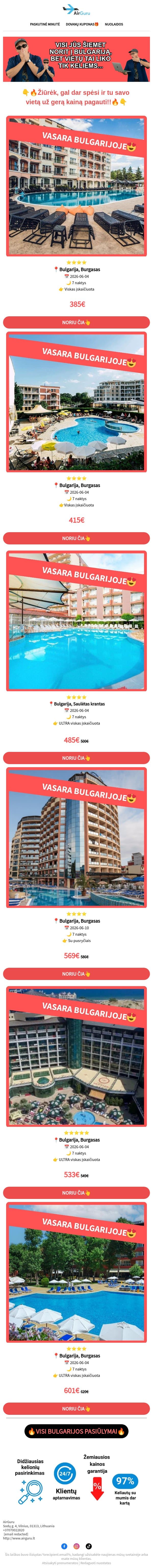 Bulgarijos kainos vis dar stebina🔥 email from AirGuru screenshot