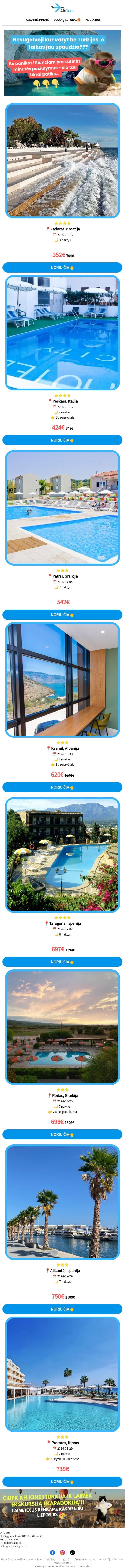 Šįkart ne į Turkiją...✈️ email from AirGuru screenshot
