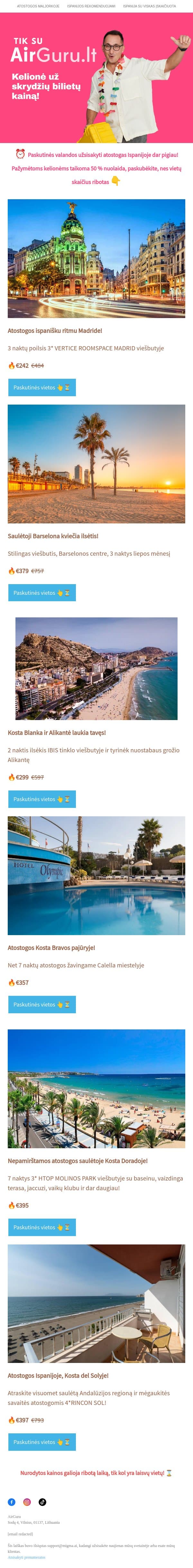 Už pusę kainos tik iki rytojaus ⏰💣 email from AirGuru screenshot
