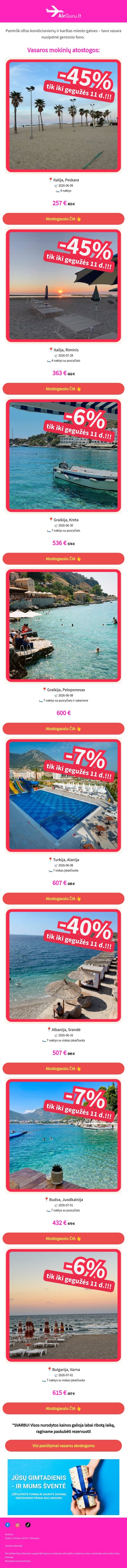 Kur slepiasi geriausia vasara? 🤔 email from AirGuru screenshot