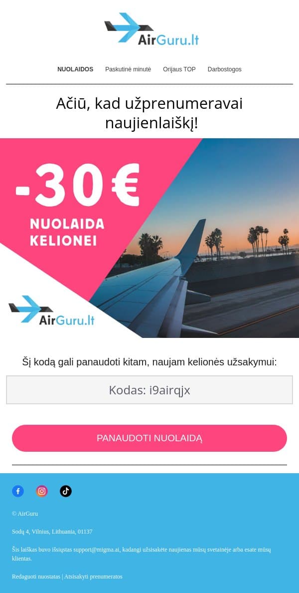 Labas! 👋 email from AirGuru screenshot