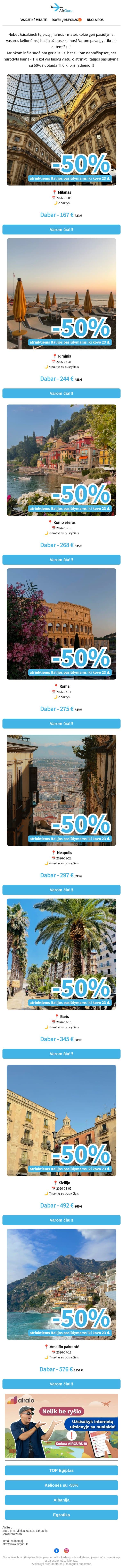 Užteks užsisakinėt picą į namus email from AirGuru screenshot