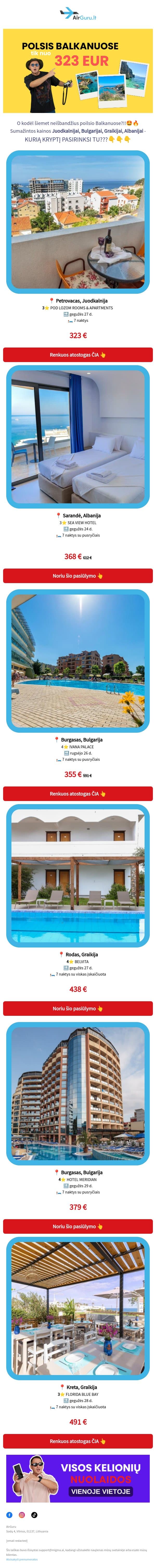 Balkanuose atostogauti pigiau‼️ email from AirGuru screenshot