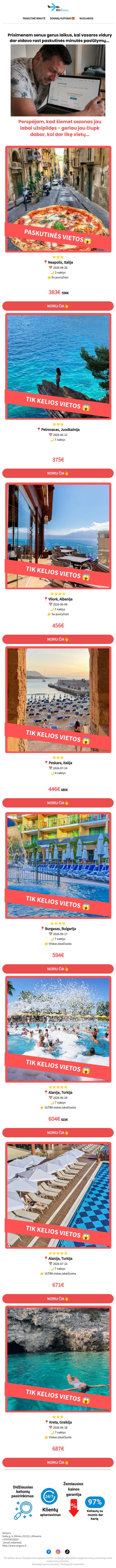 Nelik be atostogų!!! email from AirGuru screenshot