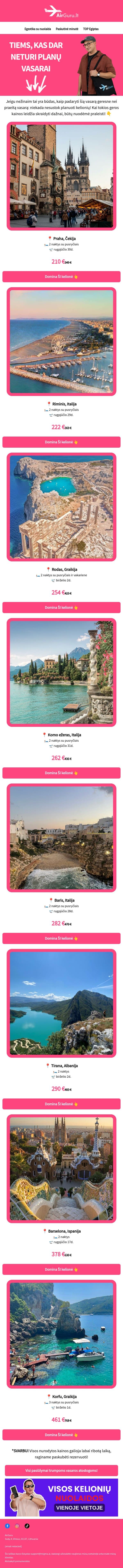 Kokie vasaros planai? email from AirGuru screenshot