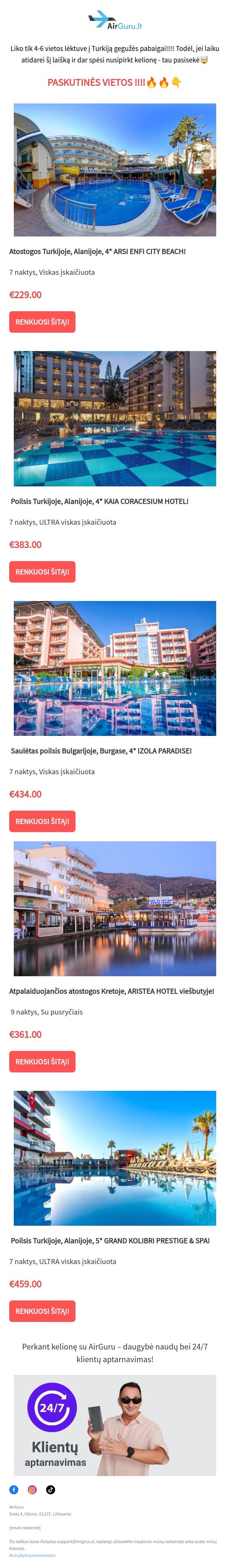 Turkija 250€‼️ email from AirGuru screenshot