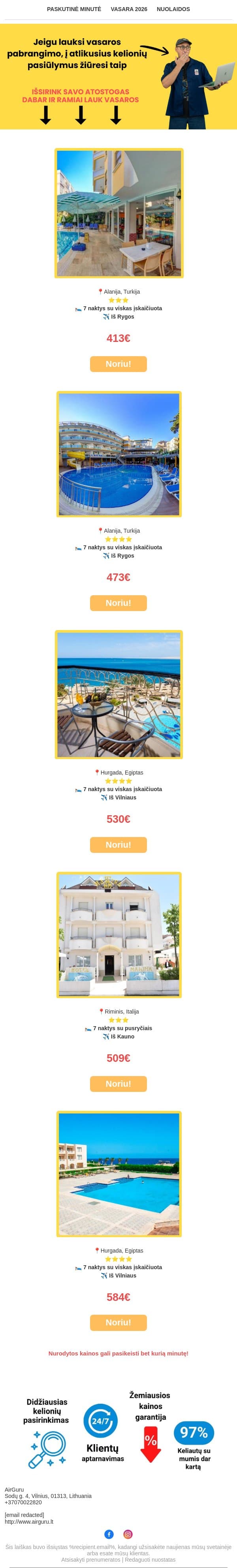Nelauk vasaros pabrangimo🚨 email from AirGuru screenshot