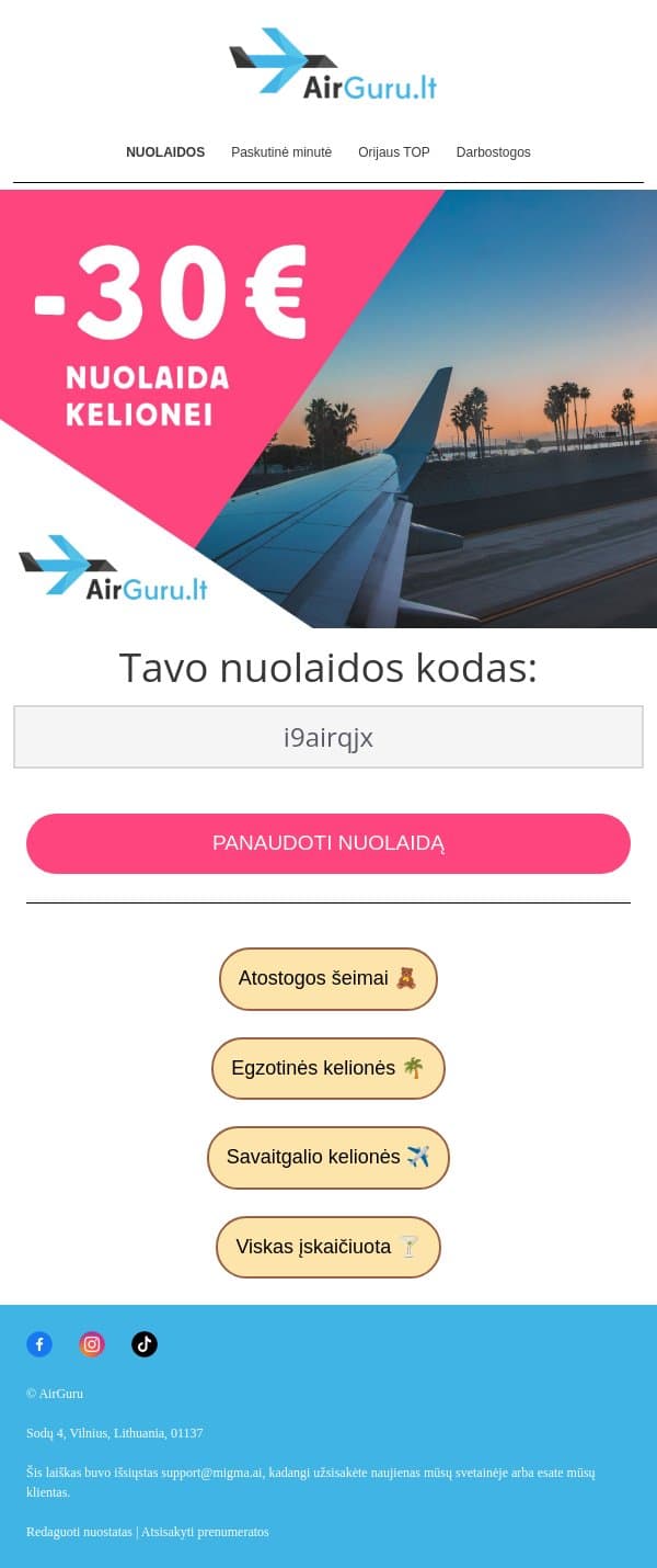 Vis dar laukia 💌 email from AirGuru screenshot