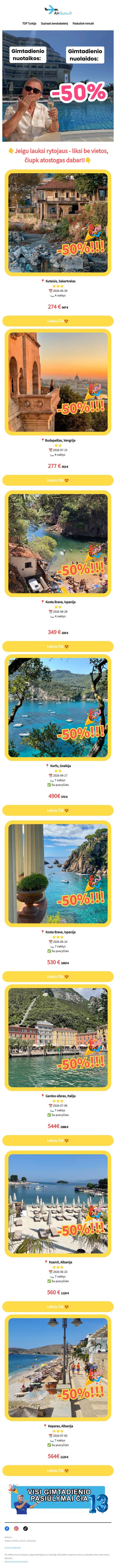 Vasaros atostogoms -50%🤯 email from AirGuru screenshot