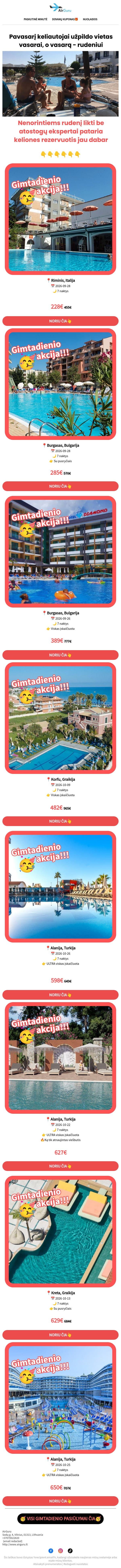 Rudens atostogoms vietos jau tirpsta😮 email from AirGuru screenshot