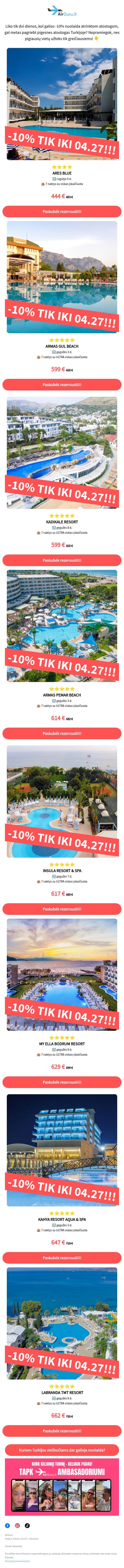 Liko dvi akcijos dienos‼️ email from AirGuru screenshot